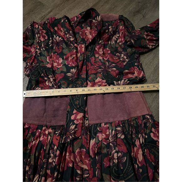 Vintage Lindsey Blake Womens Floral and Suede blouson Style Midi Dress Size 18 - Picture 12 of 13